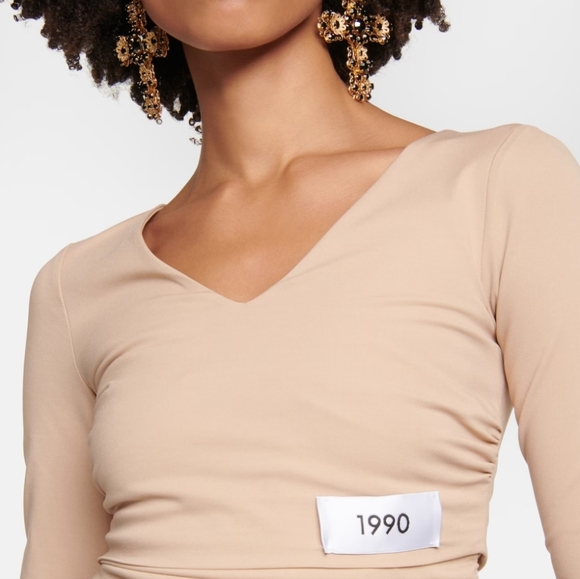 NWT$2,595 Dolce & Gabbana 1990 Logo V-Neck Body-Con Long Sleeve Crop Top 2 XS - Picture 1 of 16